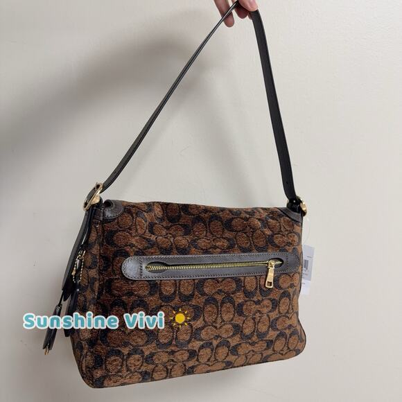 NWT Limited Coach Etta Flap Shoulder Bag in Signature Chenille CCE58 IM/Truffle - Picture 3 of 15